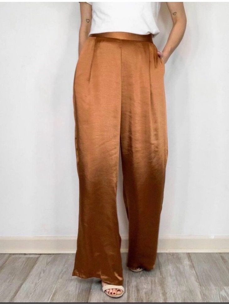 Anthropologie Drew Satin Eva Wide Leg Pant Copper Gold Brown Nwt Size Xs